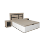 Conjunto de cama box branca de 135 cm + cabeceira e 2 mesas de cabeceira em Cambria e Grafite