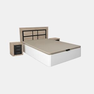 Conjunto de cama box branca de 135 cm + cabeceira e 2 mesas de cabeceira em Cambria e Grafite