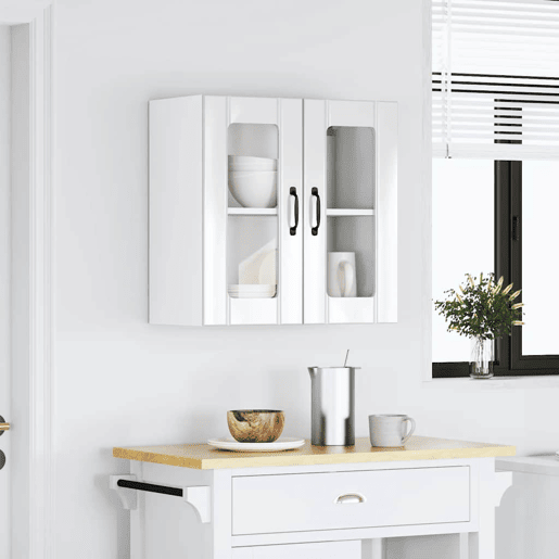 Armário parede de cozinha - Cozinha modular porta vidro branco brilhante