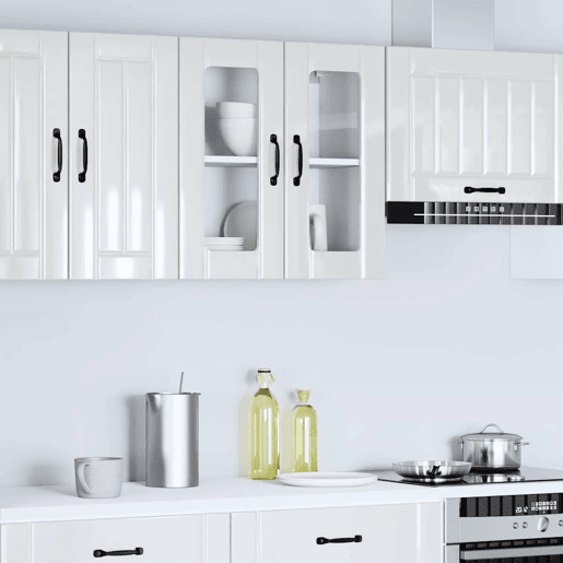 Armário parede de cozinha - Cozinha modular porta vidro branco brilhante