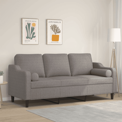 Sofá 3 lug. - Sofá fixo +almofadas decoração 180cm tecido cinza-acastanhado