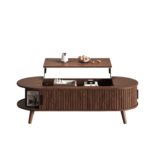 Mesa de centro elevável 120x50x39,5 cm - com 5 prateleiras e arrumação oculta - Nogueira Mesa de centro elevável 120x50x39,5 cm - com 5 prateleiras e arrumação oculta - Nogueira