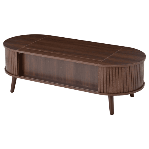 Mesa de centro elevável 120x50x39,5 cm - com 5 prateleiras e arrumação oculta - Nogueira Mesa de centro elevável 120x50x39,5 cm - com 5 prateleiras e arrumação oculta - Nogueira