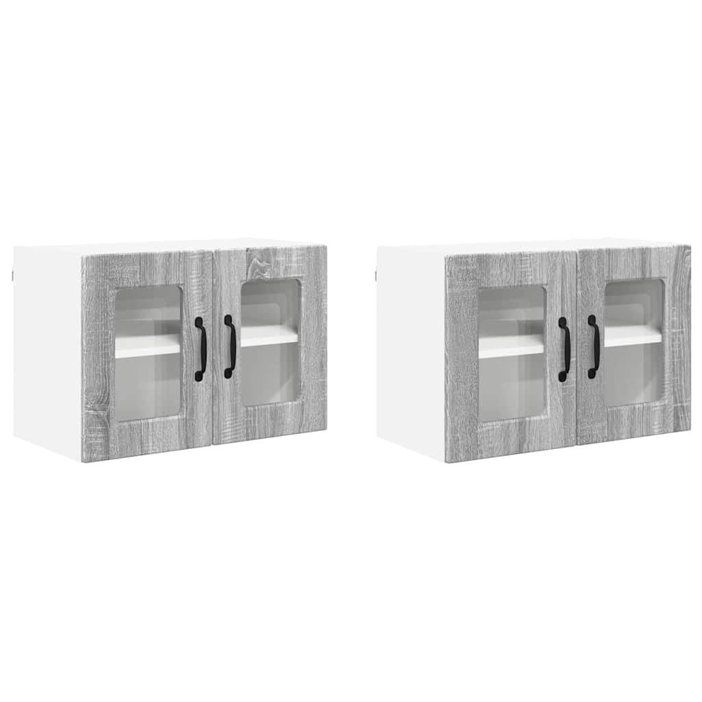 Armario de cocina de pared - Mueble cocina con estante 2 pcs 60 Roble/ Gris