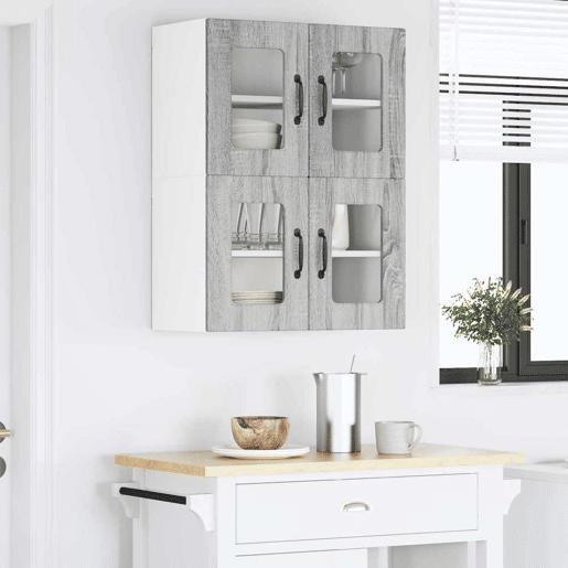Lote de 2 Armários de cozinha suspendidos - Cozinha modular Colgantes Cinza Sonoma 60 x 31 x 40 cm