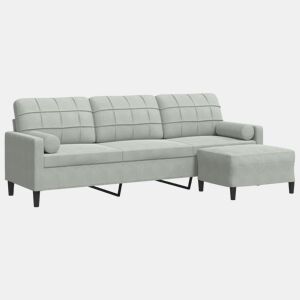 Sofá de 3 lugares - Sofá fixo com apoio de pés 210 cm veludo cinzento-claro