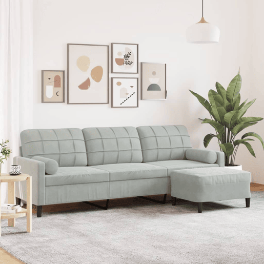 Sofá de 3 lugares - Sofá fixo com apoio de pés 210 cm veludo cinzento-claro