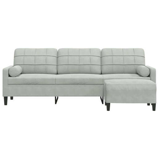 Sofá de 3 lugares - Sofá fixo com apoio de pés 210 cm veludo cinzento-claro