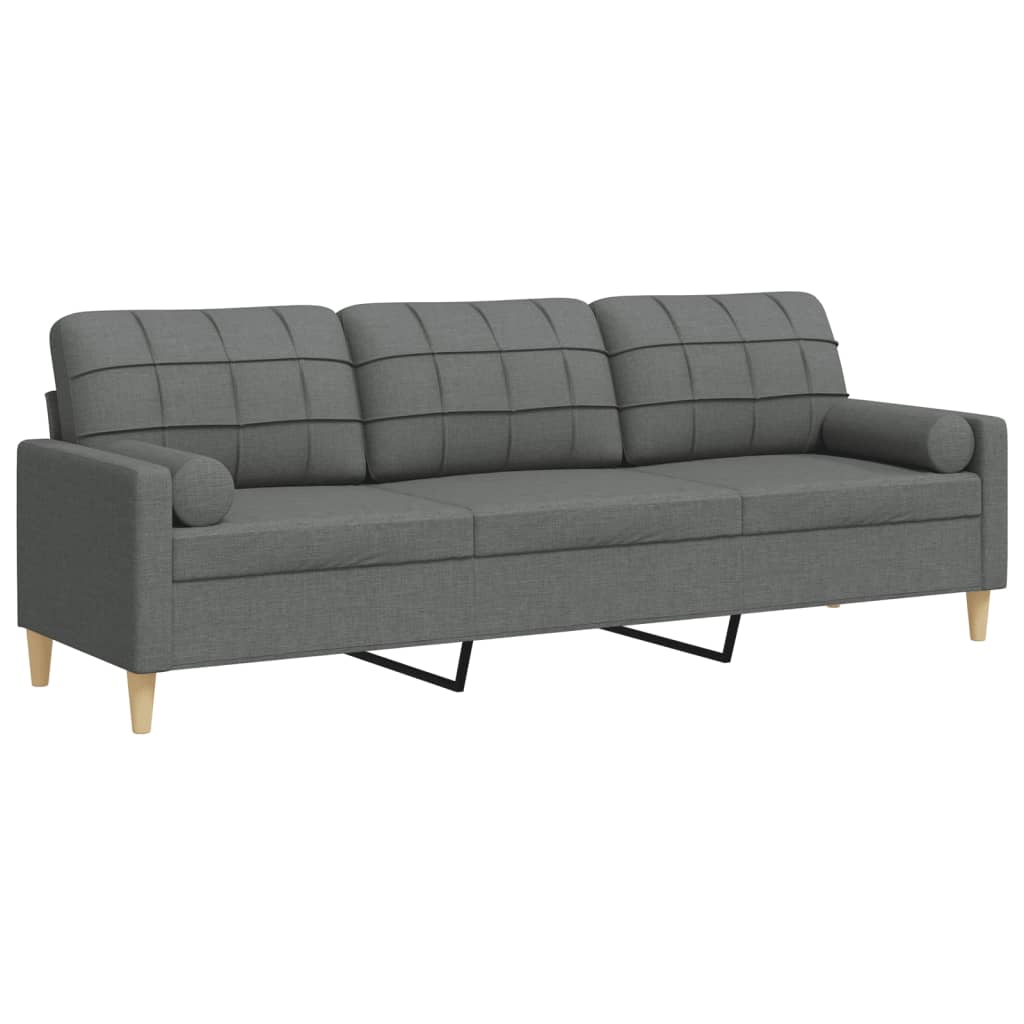 Sofá de 3 plazas - sofá de salón con cojines tela gris oscuro 210 cm