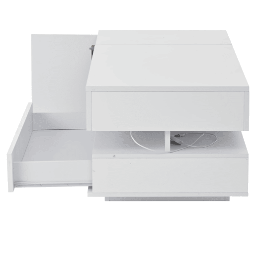 Mesa de centro elevável 95x50x40 cm - com LED, 1 gaveta, 1 armário, arrumação oculta - Branco
