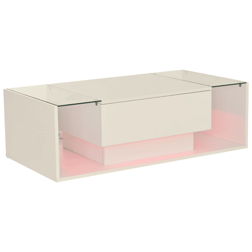 Mesa de centro 100x50x31 cm - Mesa de café com 1 gaveta e luz LED - Branca