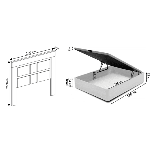 Conjunto de cama dobrável com arrumação Cambria de 150 cm + cabeceira Kiara Cambria e branca