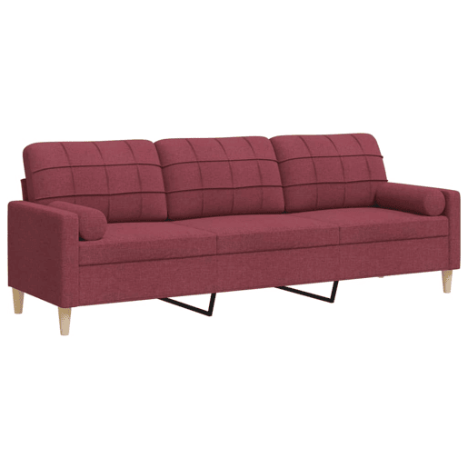 Sofá 3 lug. Sofá fixo + almofadas decorativas 210cm tecido vermelho tinto