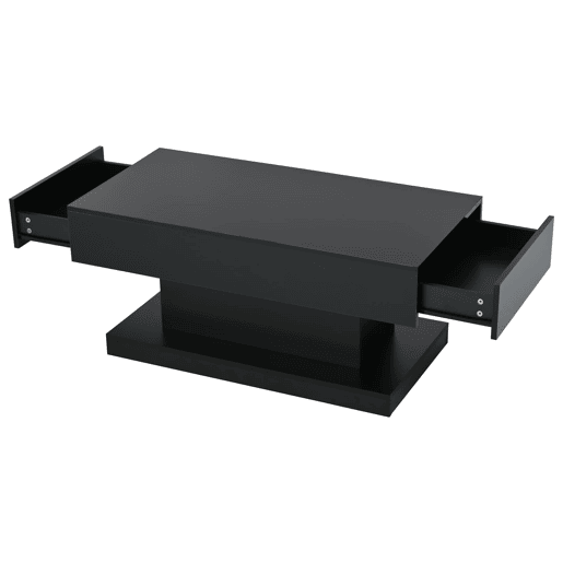 Mesa de centro 100x50x45 cm - 2 gavetas, mesa de café com luz LED - Cor preta