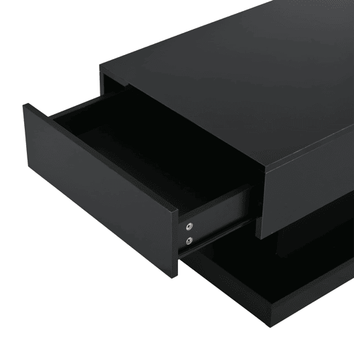Mesa de centro 100x50x45 cm - 2 gavetas, mesa de café com luz LED - Cor preta