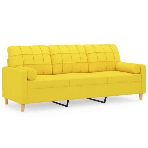 Sofá 3 lugares - Sofá fixo + almofadas decoração 180cm tecido amarelo-claro