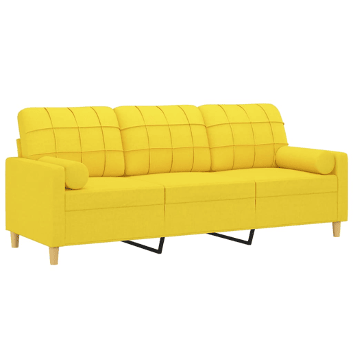 Sofá 3 lugares - Sofá fixo + almofadas decoração 180cm tecido amarelo-claro