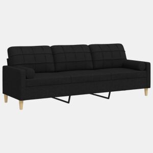 Sofá 3 lugares - Sofá fixo c almofadas decorativas 210 cm tecido preto