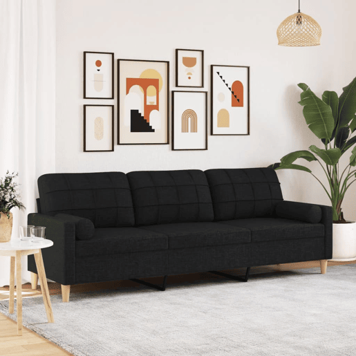 Sofá 3 lugares - Sofá fixo c almofadas decorativas 210 cm tecido preto