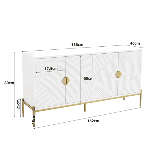 Aparador moderno 162x40x80 cm - Com arrumação, para sala de estarsala de jantarentrada - Branco Aparador moderno 162x40x80 cm - Com arrumação, para sala de estarsala de jantarentrada - Branco
