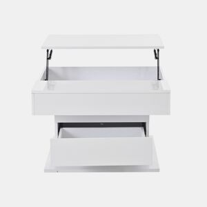 Mesa de centro 70x70x45 cm - Mesa giratória 360°, com 1 gaveta, alto brilho, com arrumação - Branco