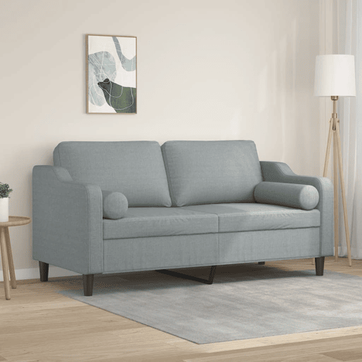 Sofá 2 lugares, Sofá fixo + almofadas decorativas 140cm tecido cinza-claro Sofá 2 lugares, Sofá fixo + almofadas decorativas 140cm tecido cinza-claro