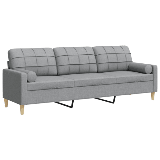 Sofá 3 lug. c almofadas decorativas 210 cm tecido cinza-claro