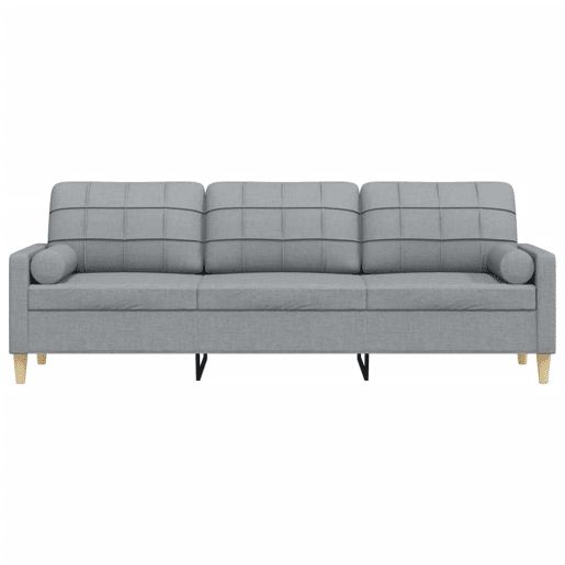 Sofá 3 lug. c almofadas decorativas 210 cm tecido cinza-claro