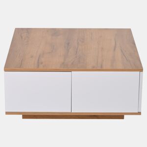 Mesa de centro 70x70x31,5 cm - Com 3 gavetas, design geométrico, alto brilho - Branco + Madeira original