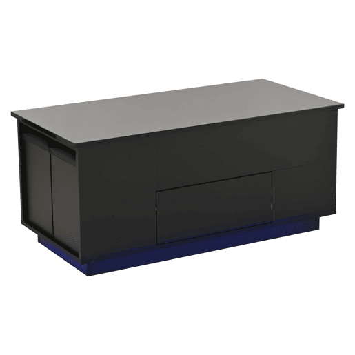 Mesa de centro 100x50x45 cm - 4 em 1 LED, altura ajustável, 2 gavetas, sofá e bancos - Preto