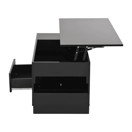 Mesa de centro 100x50x45 cm - 4 em 1 LED, altura ajustável, 2 gavetas, sofá e bancos - Preto