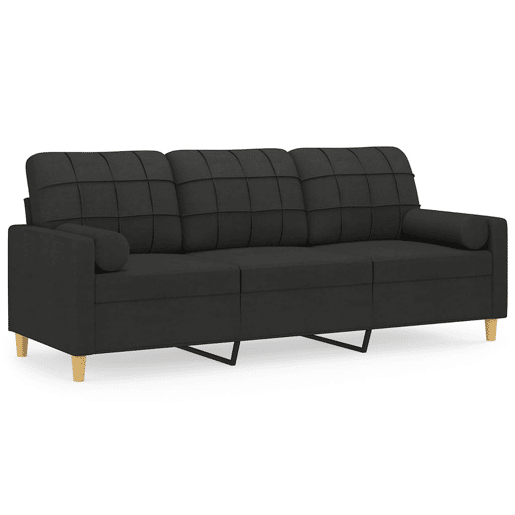 Sofá 3 lugares - Sofá fixo + almofadas decorativas 180 cm tecido preto