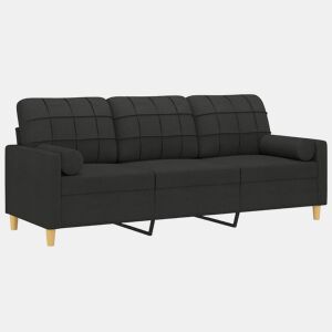 Sofá 3 lugares - Sofá fixo + almofadas decorativas 180 cm tecido preto