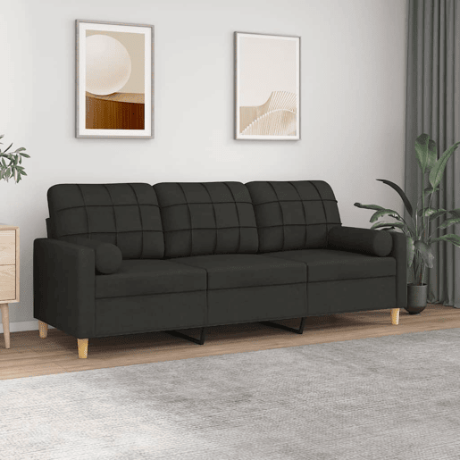 Sofá 3 lugares - Sofá fixo + almofadas decorativas 180 cm tecido preto