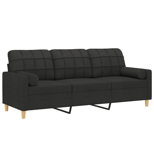 Sofá 3 lugares - Sofá fixo + almofadas decorativas 180 cm tecido preto