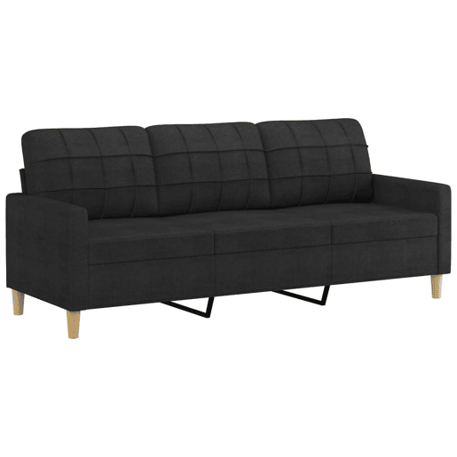 Sofá 3 lugares - Sofá fixo + almofadas decorativas 180 cm tecido preto