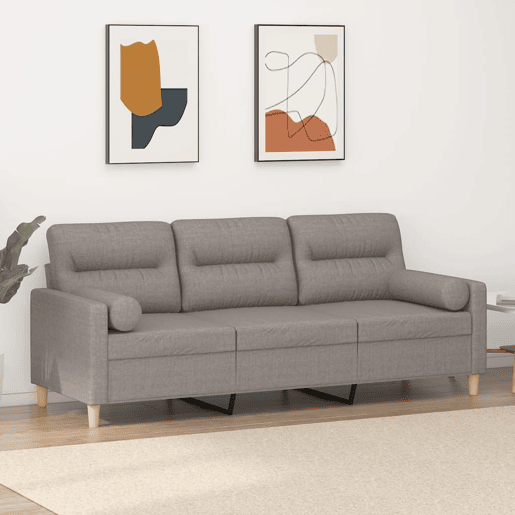 Sofá 3 lug. - Sofá fixo +almofadas decoração 180cm tecido cinza-acastanhado