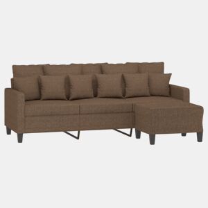 Sofá de 3 lugares - Sofá fixo com apoio de pés 180 cm tecido castanho