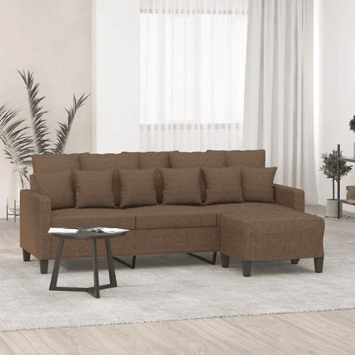 Sofá de 3 lugares - Sofá fixo com apoio de pés 180 cm tecido castanho