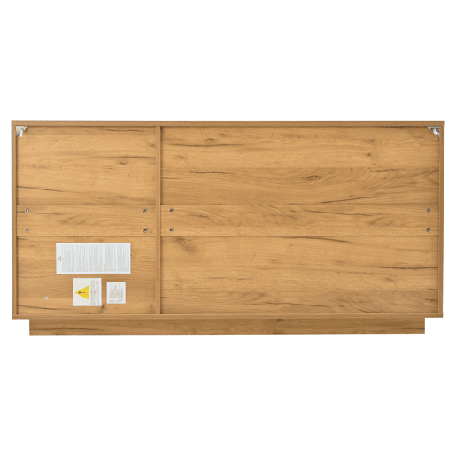 Cômoda 140x40x70 cm - Com 3 portas, divisórias ajustáveis, design sem puxadores, cor madeira + preto