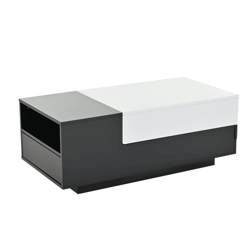 Mesa de centro 100 x 50 x 38 cm - Com 1 gaveta, mesa com placa deslizante, design geométrico, preto e branco Mesa de centro 100 x 50 x 38 cm - Com 1 gaveta, mesa com placa deslizante, design geométrico, preto e branco