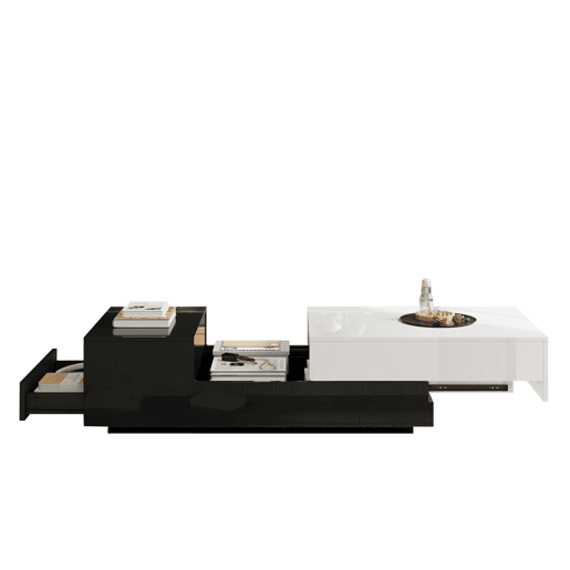 Mesa de centro 100 x 50 x 38 cm - Com 1 gaveta, mesa com placa deslizante, design geométrico, preto e branco Mesa de centro 100 x 50 x 38 cm - Com 1 gaveta, mesa com placa deslizante, design geométrico, preto e branco
