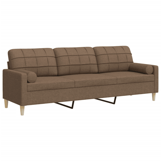 Sofá 3 lugares - Sofá fixo c almofadas decorativas 210 cm tecido castanho Sofá 3 lugares - Sofá fixo c almofadas decorativas 210 cm tecido castanho