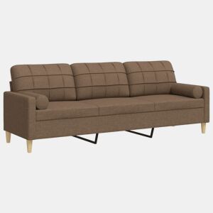 Sofá 3 lugares - Sofá fixo c almofadas decorativas 210 cm tecido castanho