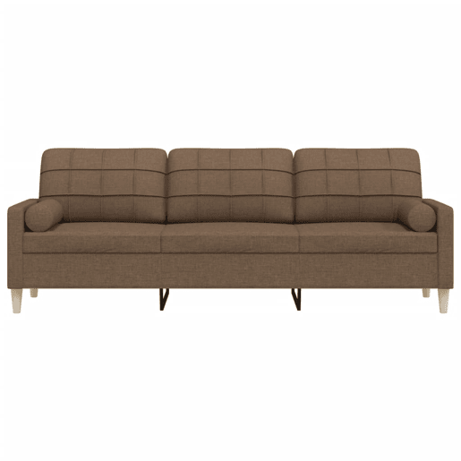 Sofá 3 lugares - Sofá fixo c almofadas decorativas 210 cm tecido castanho Sofá 3 lugares - Sofá fixo c almofadas decorativas 210 cm tecido castanho