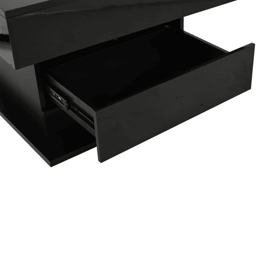Mesa de centro elevável 70 x 70 x 45 cm - Mesa com superfície giratória 360°, 1 gaveta, alto brilho, preta