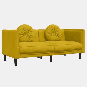 Sofá 2 lugares - Sofá fixo com almofadões veludo amarelo