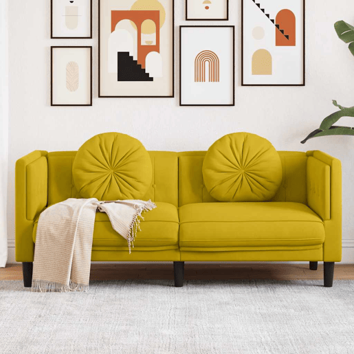 Sofá 2 lugares - Sofá fixo com almofadões veludo amarelo