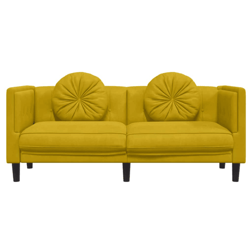 Sofá 2 lugares - Sofá fixo com almofadões veludo amarelo