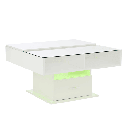 Mesa de centro elevável u2013 com iluminação LED, altura ajustável, design moderno u2013 Branco